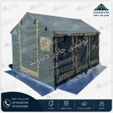 نمای جلو چادر برزنتی گلشن ۶ متری VIP سایبان دار دمـاوند | ضد آب | چهار فصل با ۵ پنجره توری و ۲ پنجره طلقی